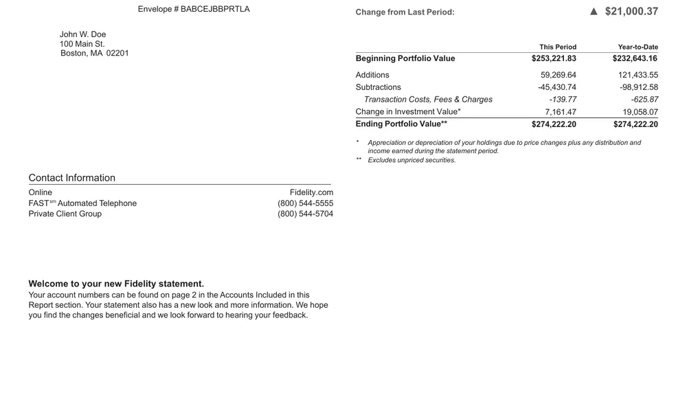 A Fidelity brokerage statement summary page