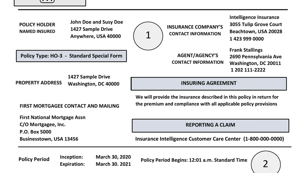 A homeowners insurance declarations page